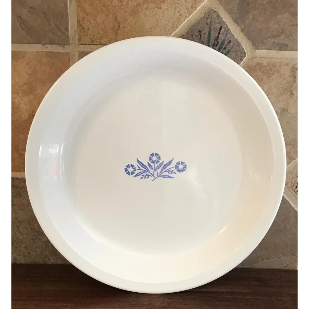 Corning Ware Blue Cornflower 9 Inch Pie Plate P-309 Vintage White Pyroceram Dish
